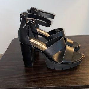 Black Leather Chunky Heel